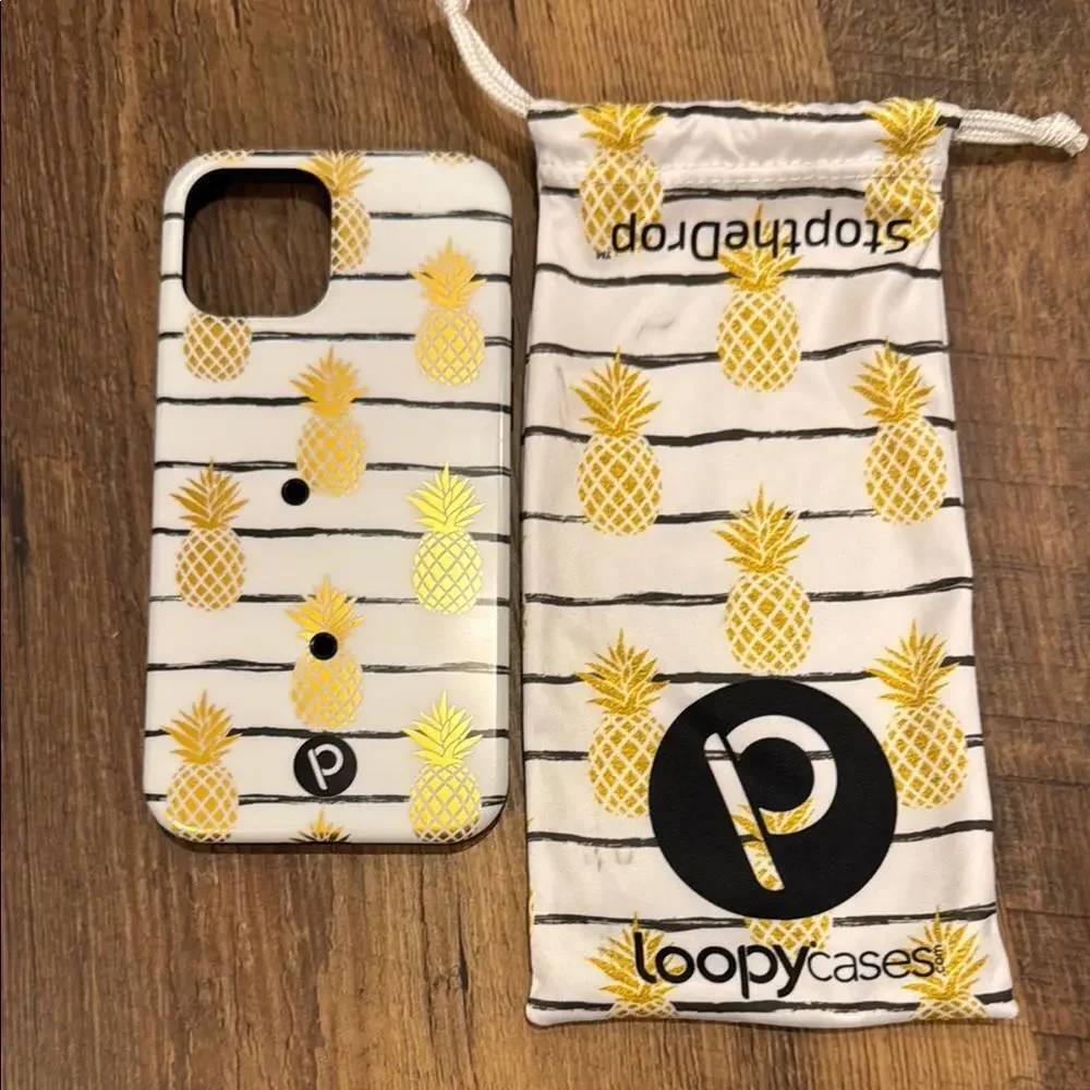 Loopy Case iPhone‎ 12pro Pineapple Design Phone Case - White and Gold